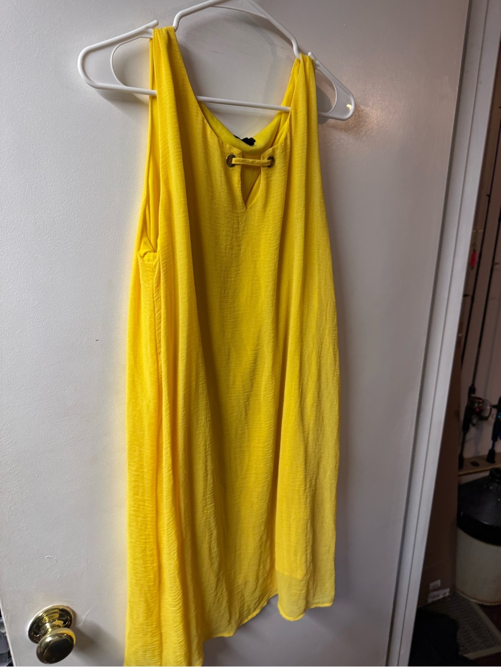 Tacera Bright Yellow Sleeveless Mini Dress with Grommet Detail